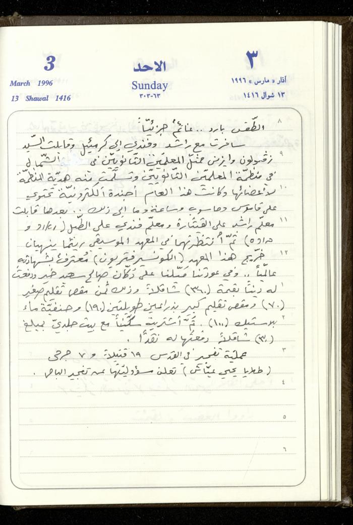 دفتر يوميات فندي مهنا، البقيعة- الجليل الأعلى، 1996
