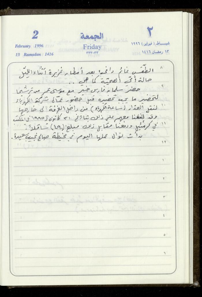 دفتر يوميات فندي مهنا، البقيعة- الجليل الأعلى، 1996