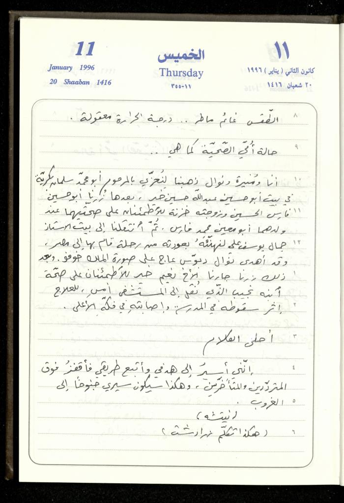 دفتر يوميات فندي مهنا، البقيعة- الجليل الأعلى، 1996
