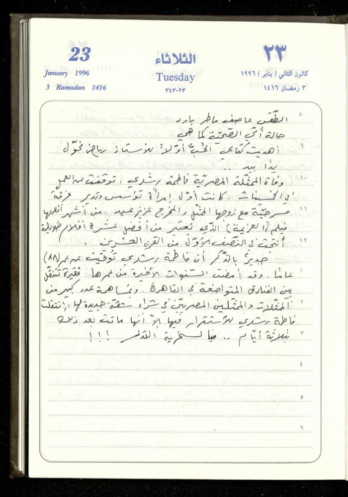 دفتر يوميات فندي مهنا، البقيعة- الجليل الأعلى، 1996