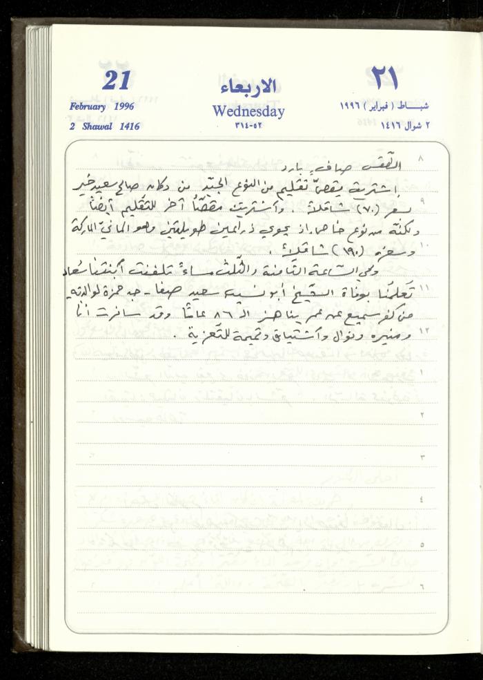 دفتر يوميات فندي مهنا، البقيعة- الجليل الأعلى، 1996