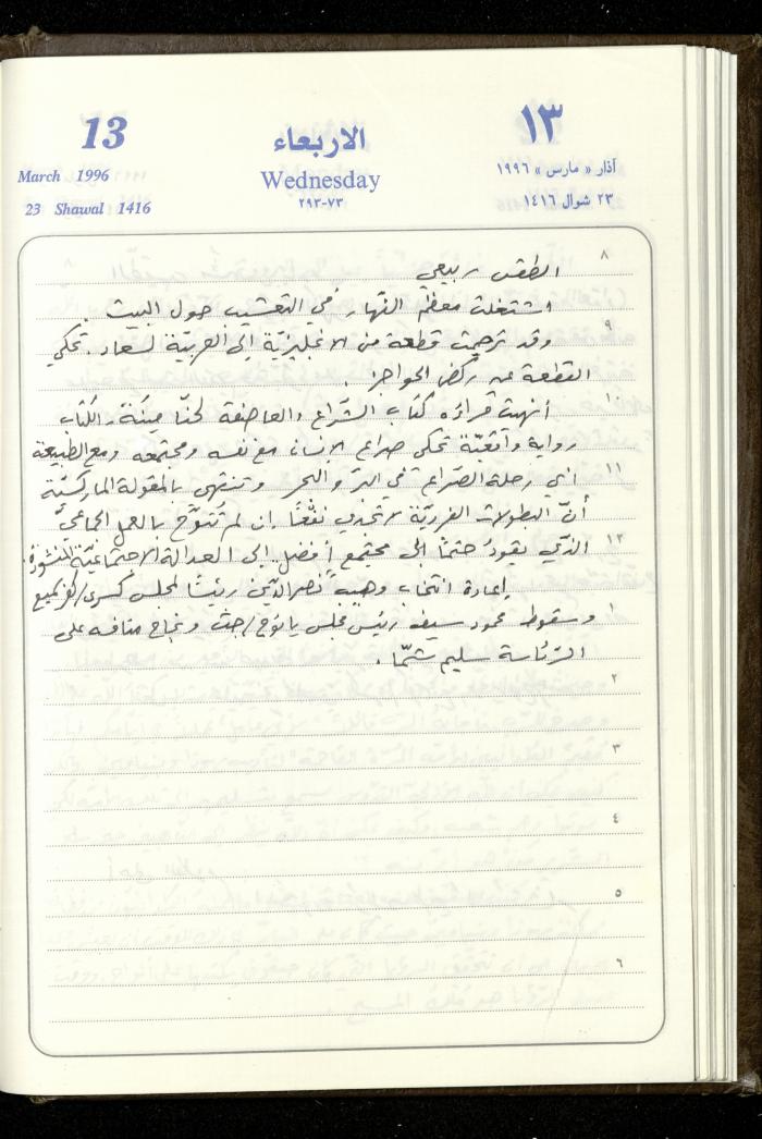 دفتر يوميات فندي مهنا، البقيعة- الجليل الأعلى، 1996
