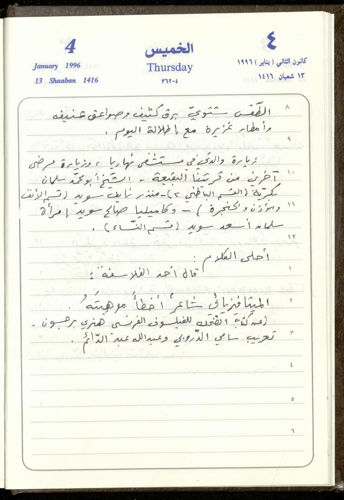 دفتر يوميات فندي مهنا، البقيعة- الجليل الأعلى، 1996