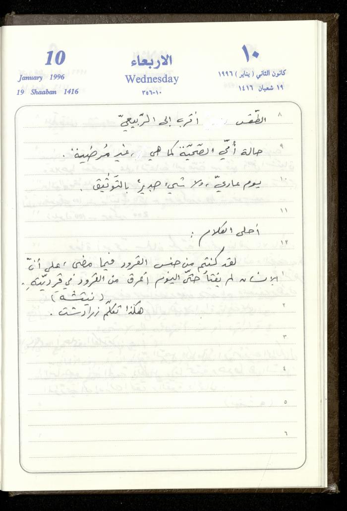 دفتر يوميات فندي مهنا، البقيعة- الجليل الأعلى، 1996