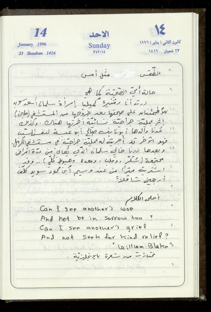دفتر يوميات فندي مهنا، البقيعة- الجليل الأعلى، 1996