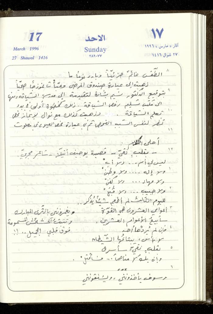 دفتر يوميات فندي مهنا، البقيعة- الجليل الأعلى، 1996