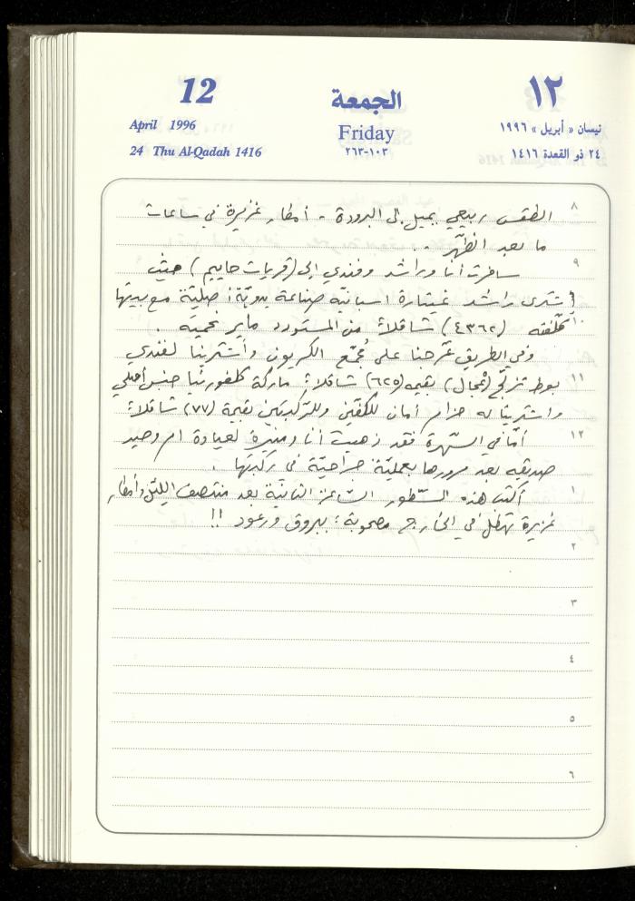 دفتر يوميات فندي مهنا، البقيعة- الجليل الأعلى، 1996