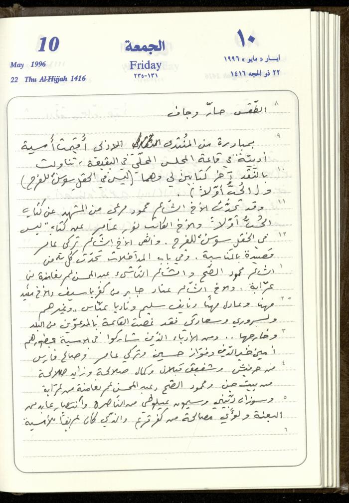 دفتر يوميات فندي مهنا، البقيعة- الجليل الأعلى، 1996