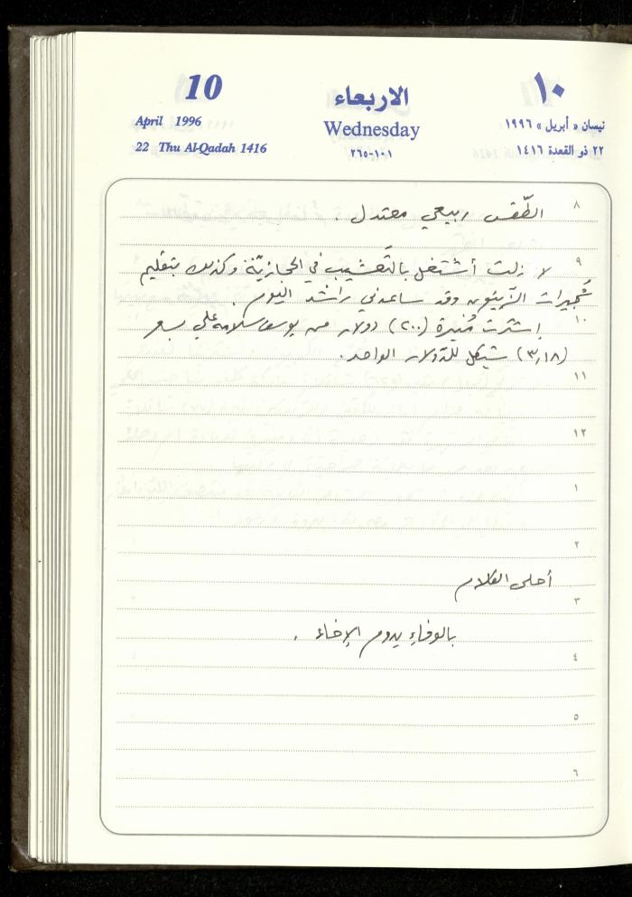 دفتر يوميات فندي مهنا، البقيعة- الجليل الأعلى، 1996