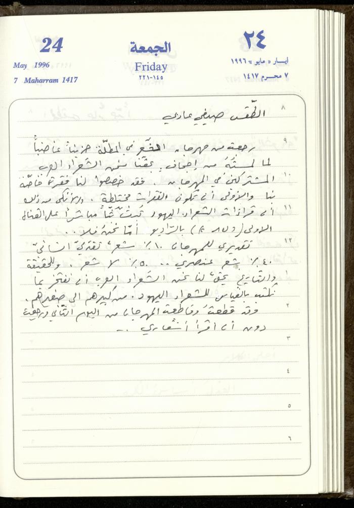 دفتر يوميات فندي مهنا، البقيعة- الجليل الأعلى، 1996