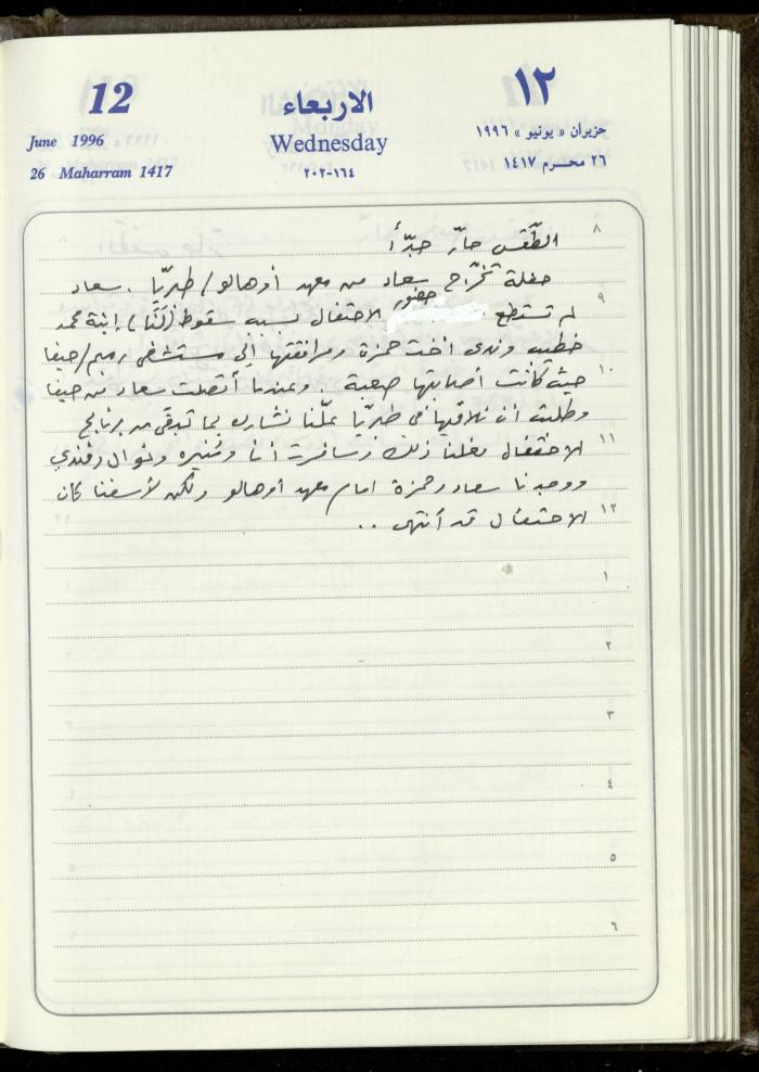 دفتر يوميات فندي مهنا، البقيعة- الجليل الأعلى، 1996