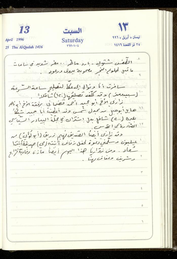 دفتر يوميات فندي مهنا، البقيعة- الجليل الأعلى، 1996