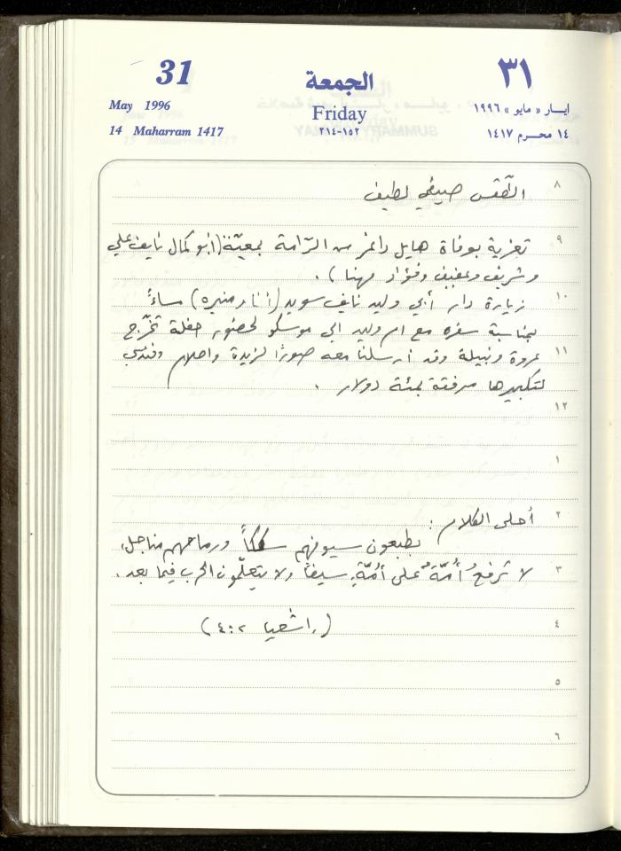 دفتر يوميات فندي مهنا، البقيعة- الجليل الأعلى، 1996