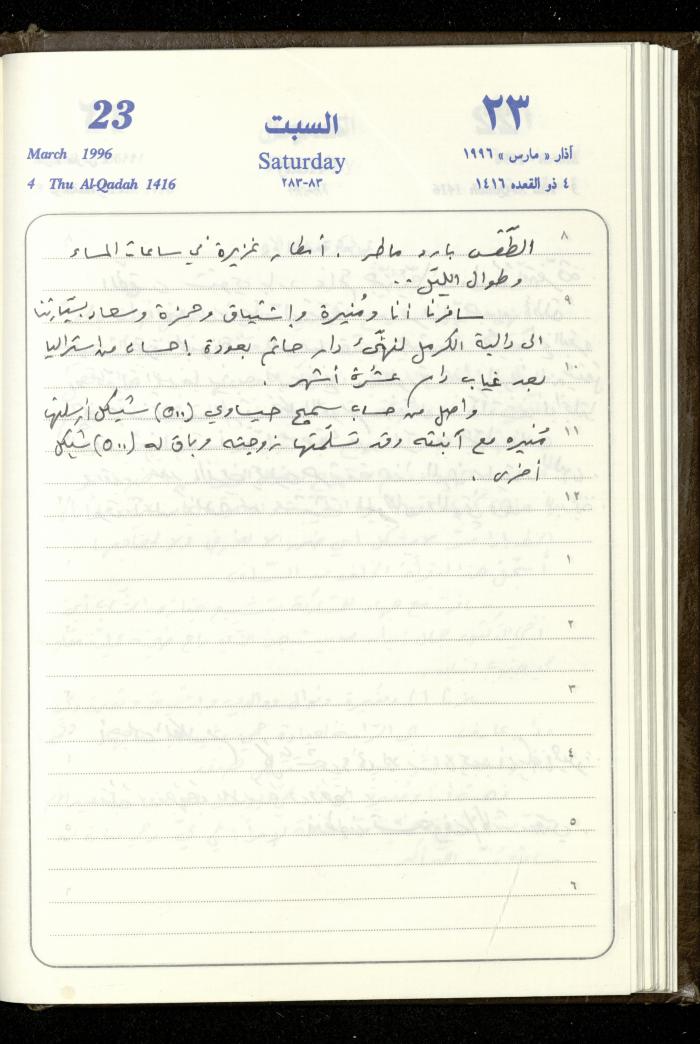 دفتر يوميات فندي مهنا، البقيعة- الجليل الأعلى، 1996