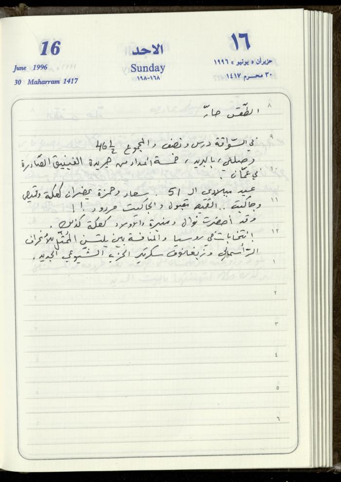 دفتر يوميات فندي مهنا، البقيعة- الجليل الأعلى، 1996