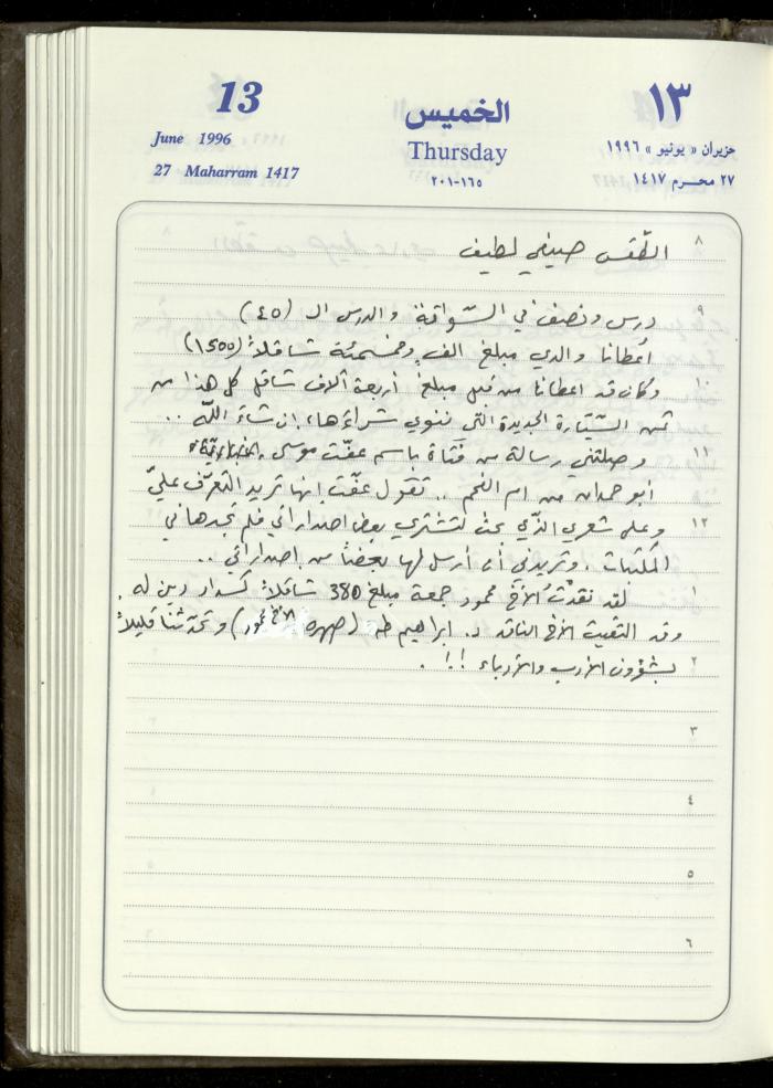 دفتر يوميات فندي مهنا، البقيعة- الجليل الأعلى، 1996