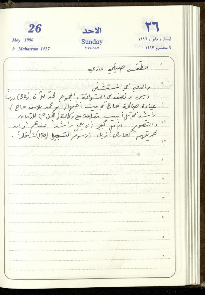 دفتر يوميات فندي مهنا، البقيعة- الجليل الأعلى، 1996