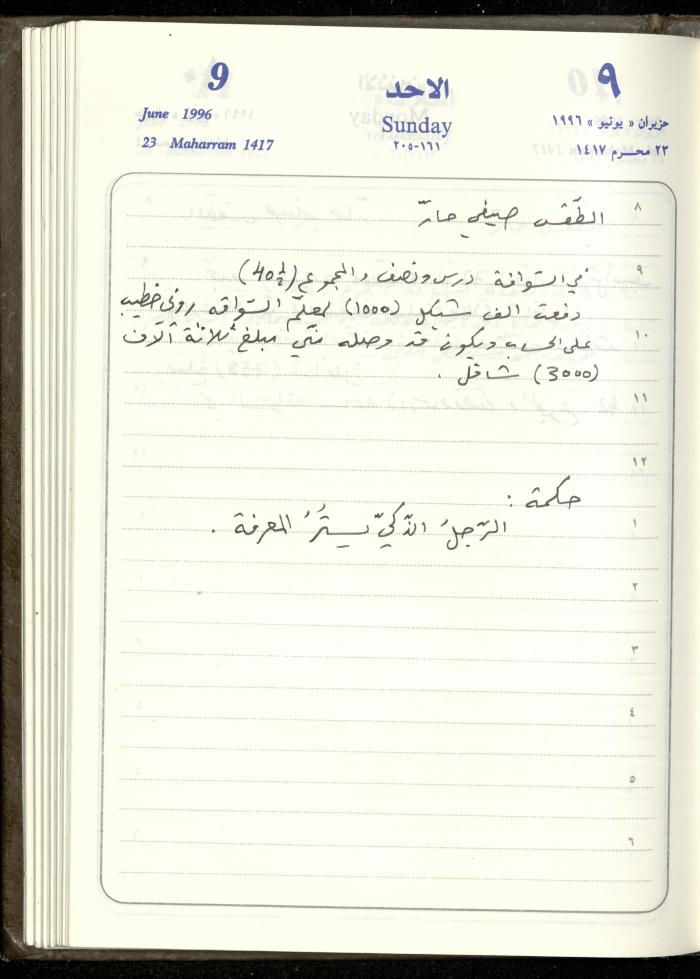 دفتر يوميات فندي مهنا، البقيعة- الجليل الأعلى، 1996