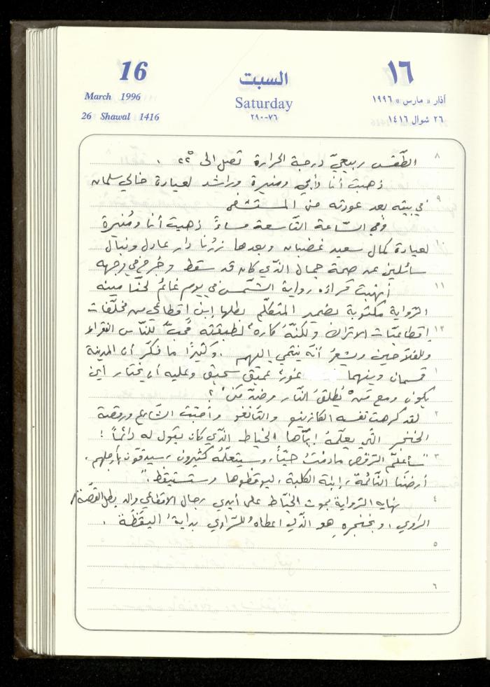 دفتر يوميات فندي مهنا، البقيعة- الجليل الأعلى، 1996
