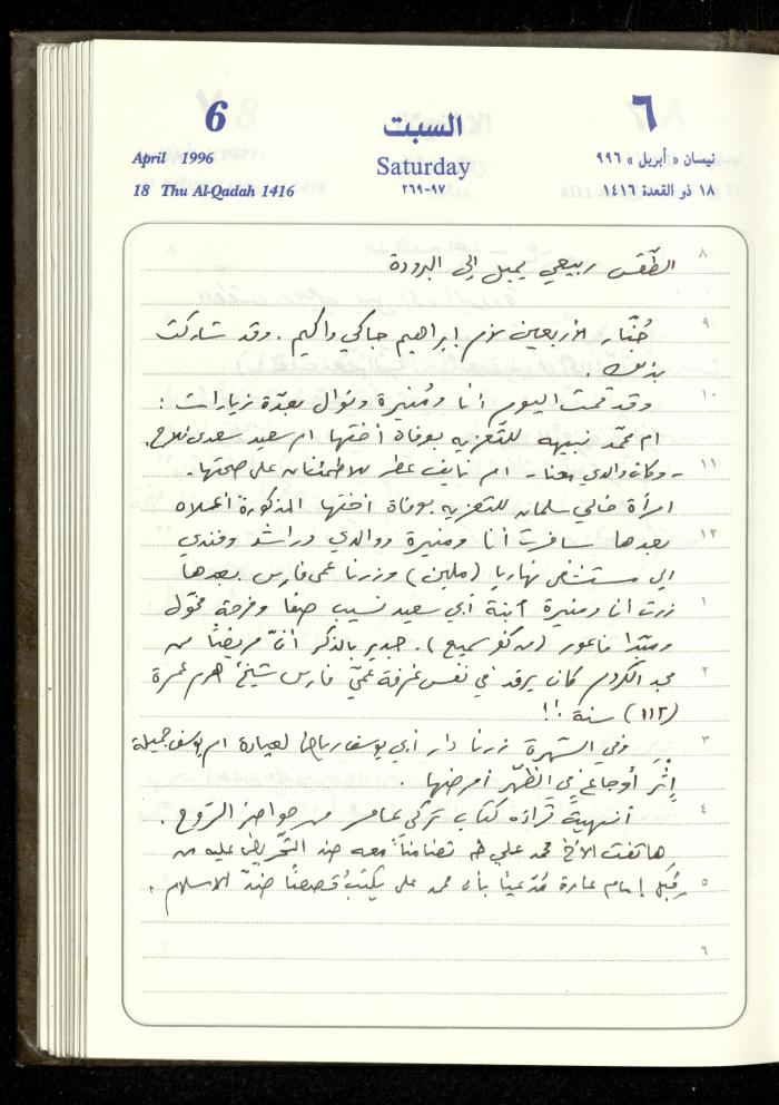 دفتر يوميات فندي مهنا، البقيعة- الجليل الأعلى، 1996