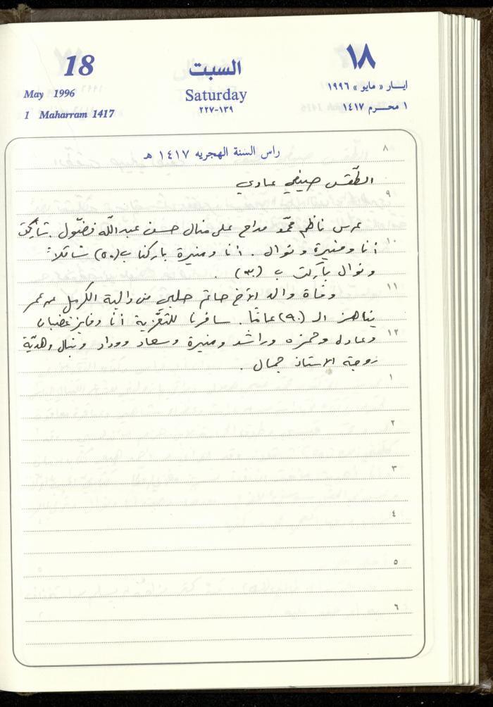 دفتر يوميات فندي مهنا، البقيعة- الجليل الأعلى، 1996