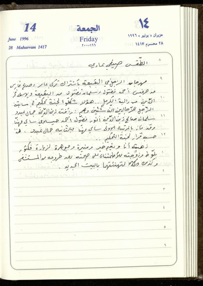 دفتر يوميات فندي مهنا، البقيعة- الجليل الأعلى، 1996