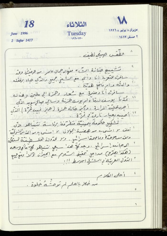 دفتر يوميات فندي مهنا، البقيعة- الجليل الأعلى، 1996