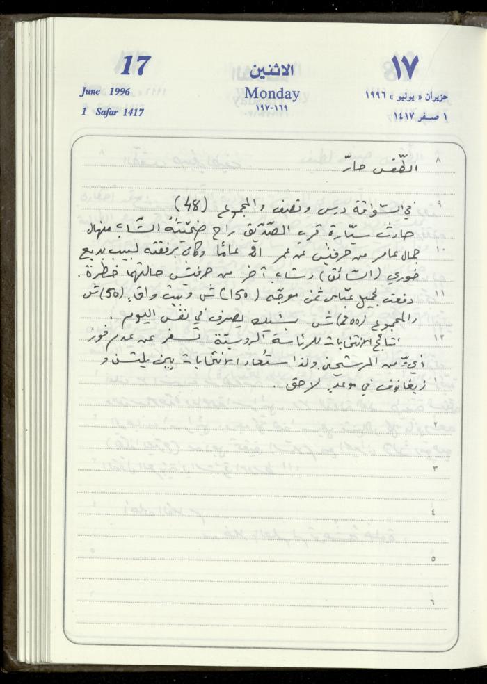 دفتر يوميات فندي مهنا، البقيعة- الجليل الأعلى، 1996