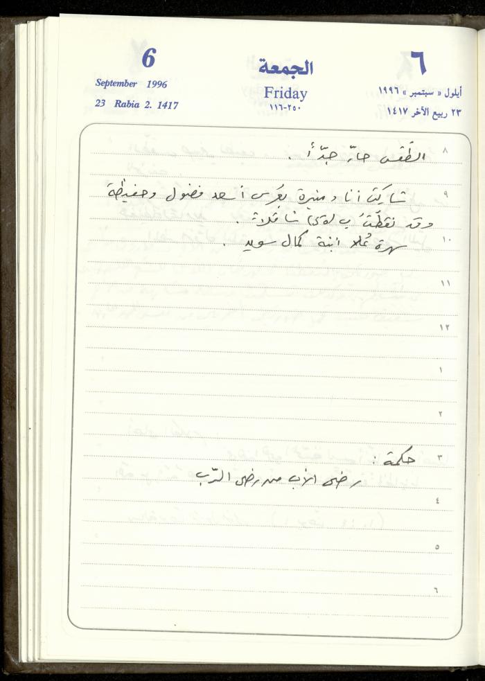 دفتر يوميات فندي مهنا، البقيعة- الجليل الأعلى، 1996