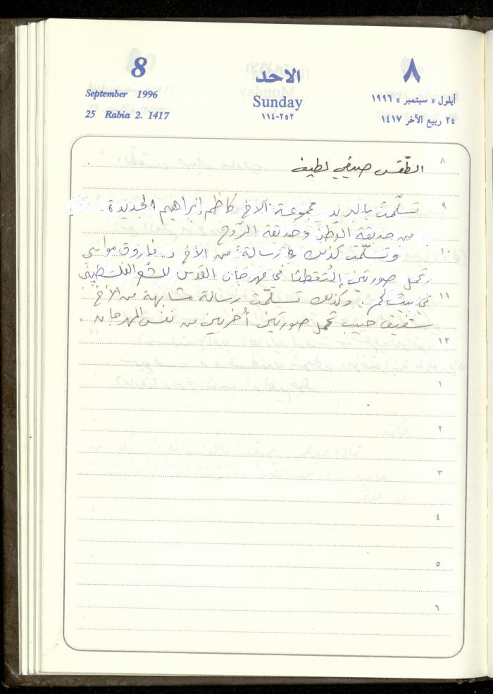 دفتر يوميات فندي مهنا، البقيعة- الجليل الأعلى، 1996