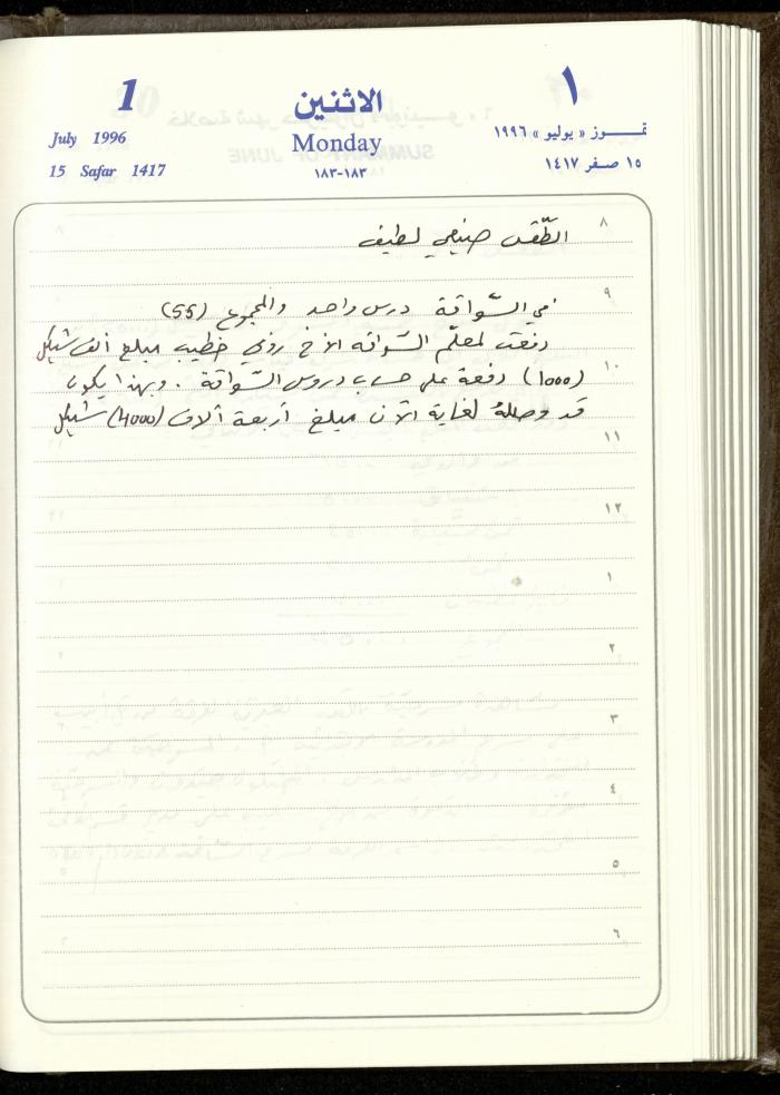 دفتر يوميات فندي مهنا، البقيعة- الجليل الأعلى، 1996