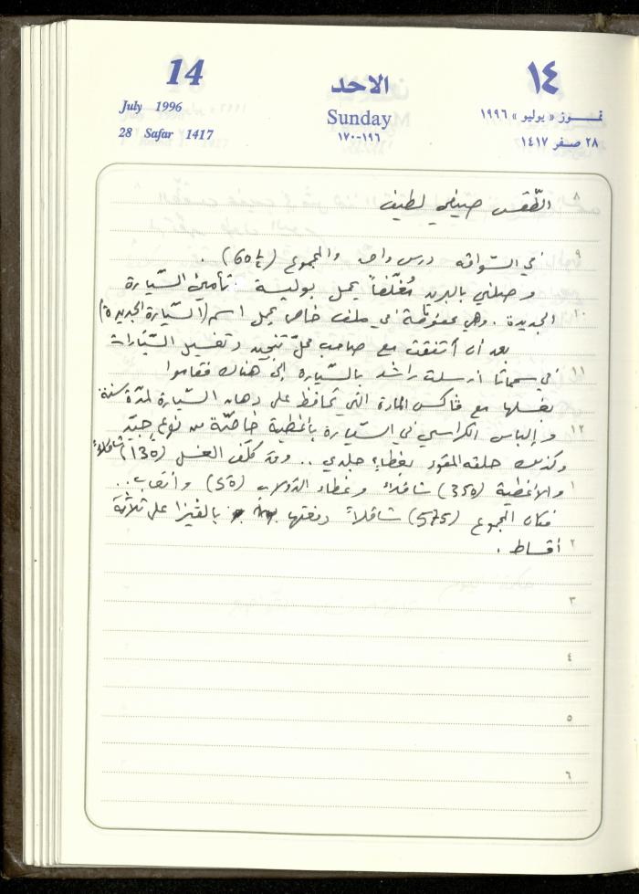 دفتر يوميات فندي مهنا، البقيعة- الجليل الأعلى، 1996
