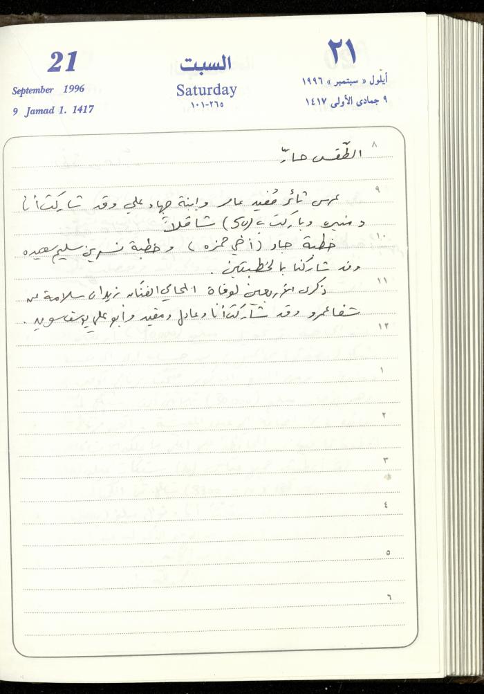 دفتر يوميات فندي مهنا، البقيعة- الجليل الأعلى، 1996