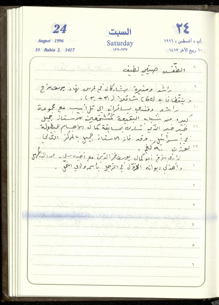 دفتر يوميات فندي مهنا، البقيعة- الجليل الأعلى، 1996