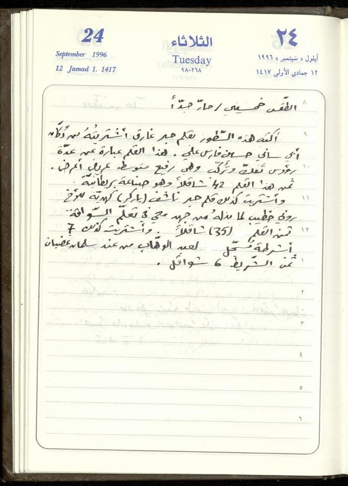 دفتر يوميات فندي مهنا، البقيعة- الجليل الأعلى، 1996