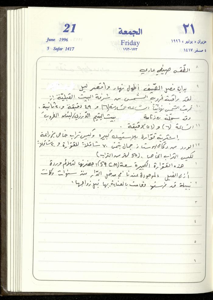 دفتر يوميات فندي مهنا، البقيعة- الجليل الأعلى، 1996