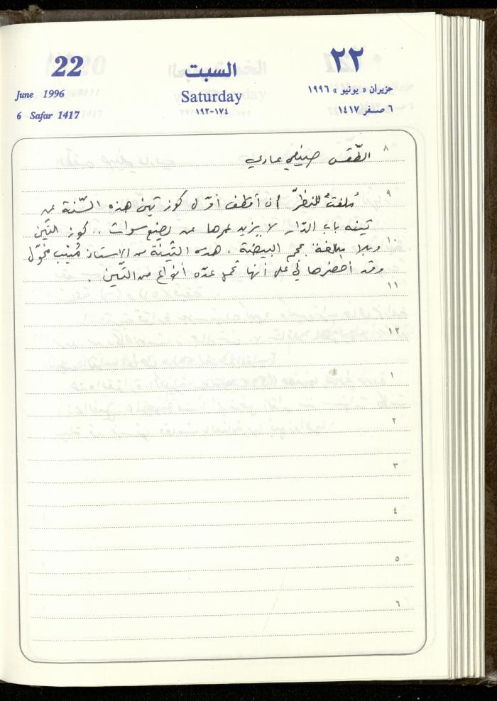 دفتر يوميات فندي مهنا، البقيعة- الجليل الأعلى، 1996