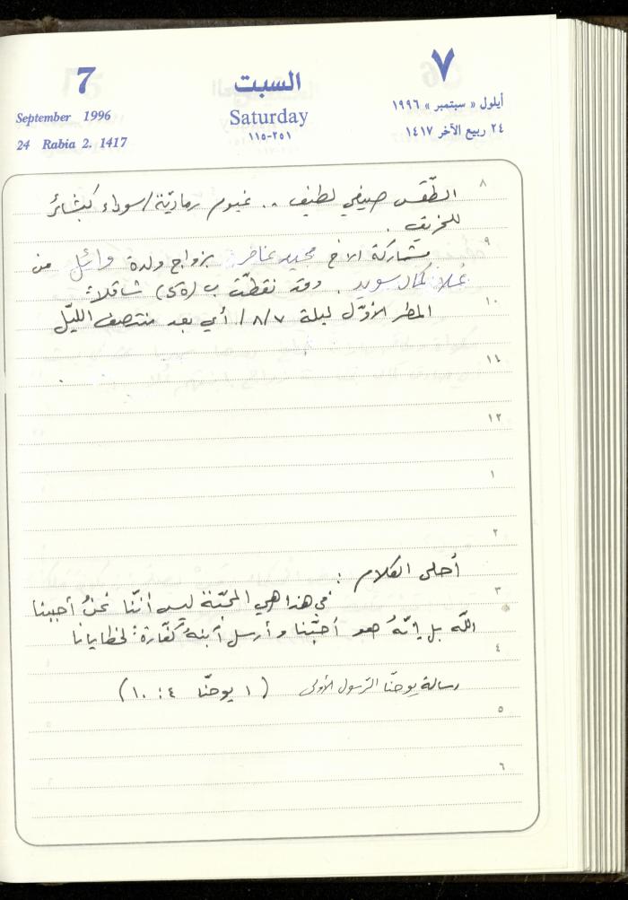 دفتر يوميات فندي مهنا، البقيعة- الجليل الأعلى، 1996