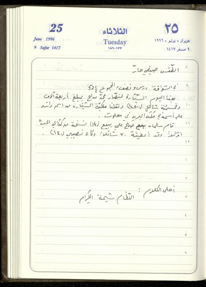 دفتر يوميات فندي مهنا، البقيعة- الجليل الأعلى، 1996