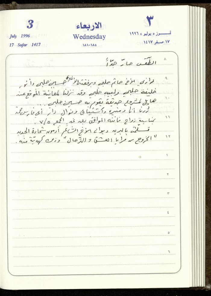 دفتر يوميات فندي مهنا، البقيعة- الجليل الأعلى، 1996