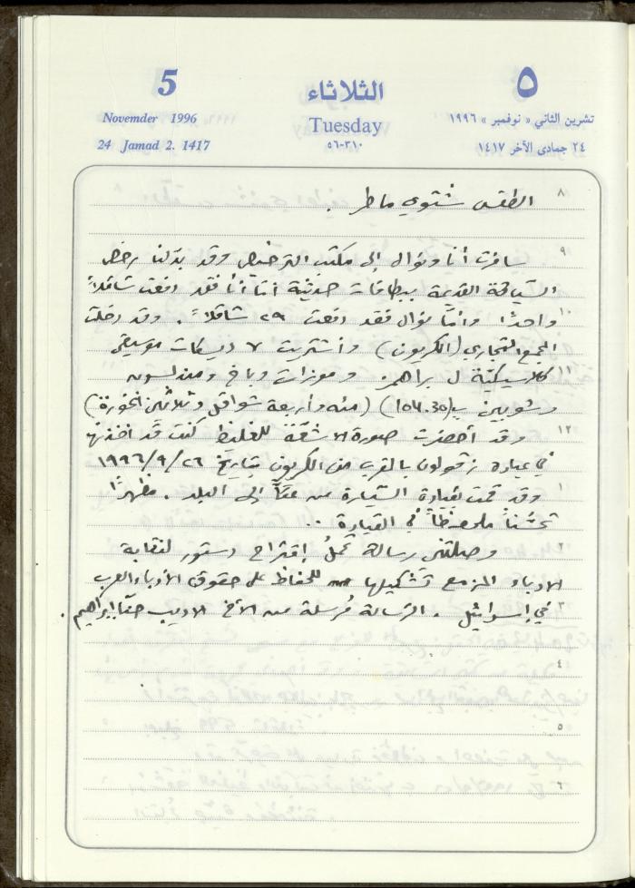 دفتر يوميات فندي مهنا، البقيعة- الجليل الأعلى، 1996