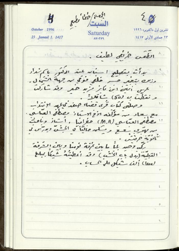 دفتر يوميات فندي مهنا، البقيعة- الجليل الأعلى، 1996
