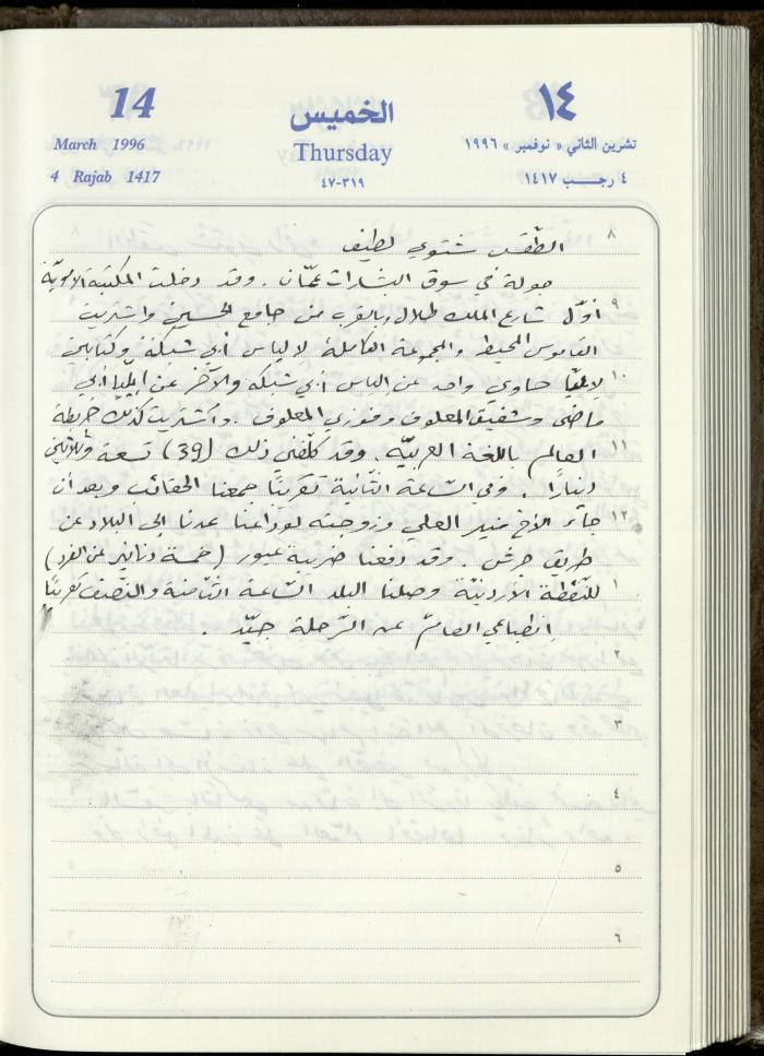 دفتر يوميات فندي مهنا، البقيعة- الجليل الأعلى، 1996