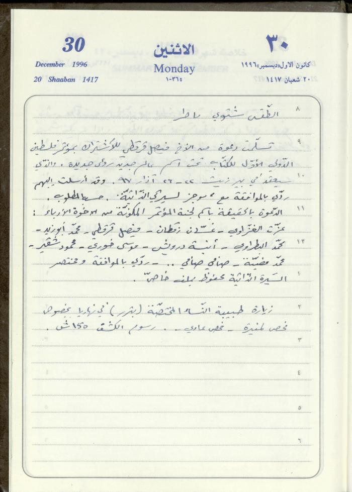 دفتر يوميات فندي مهنا، البقيعة- الجليل الأعلى، 1996