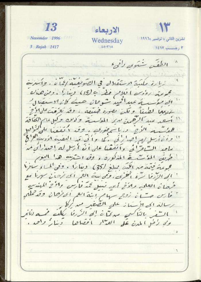 دفتر يوميات فندي مهنا، البقيعة- الجليل الأعلى، 1996