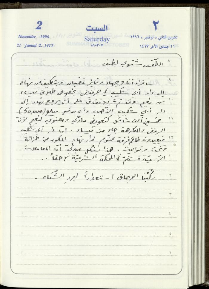 دفتر يوميات فندي مهنا، البقيعة- الجليل الأعلى، 1996