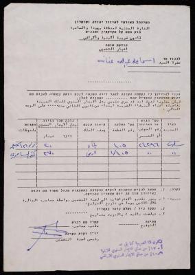 A Notice of Property Tax Estimation for Ismail Afaneh, Salfit, the 1970s 