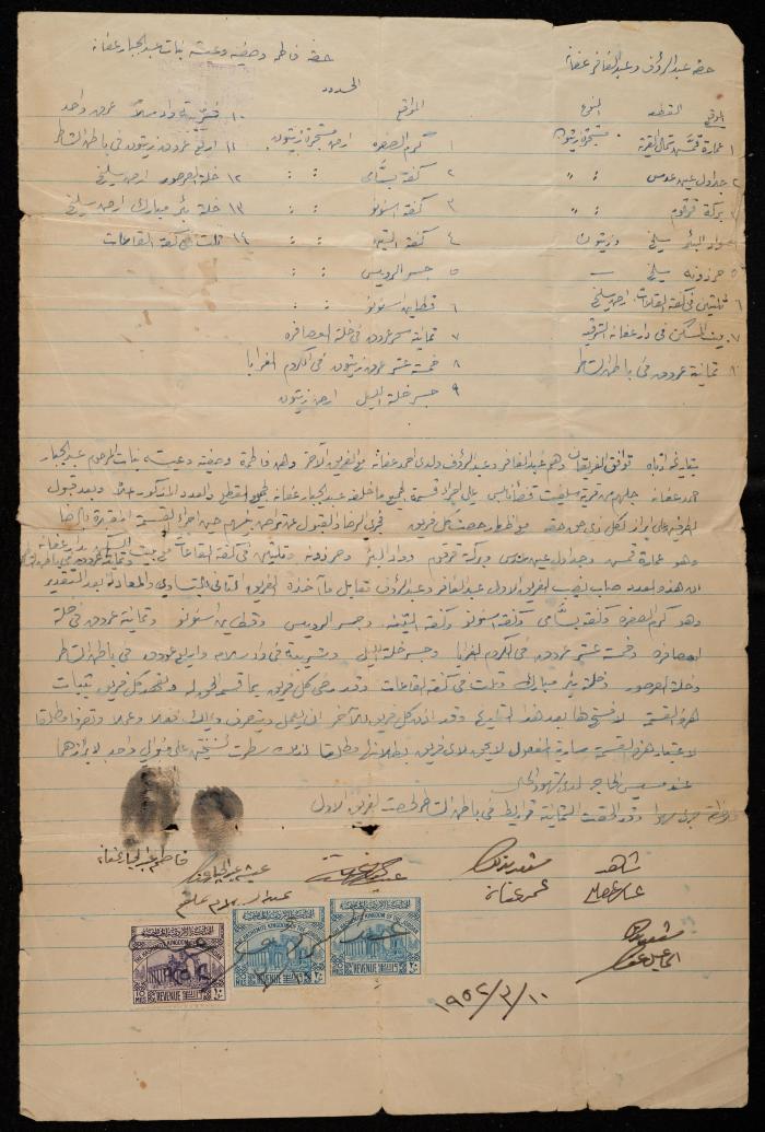 Division Deed of Abdel-Jabbar Afaneh's Properties, Salfit, 10 March 1952 