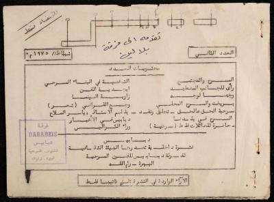 نشرة داخلية صادرة عن فرقة دبابيس للفنون المسرحية، البيرة، شباط 1975