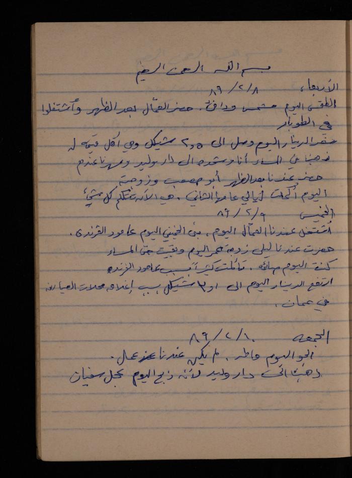 دفتر يوميات فضية الدرابيع، دورا- الخليل، 1989